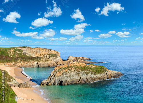 Morning sandy Mexota beach (Asturias, Spain). photo