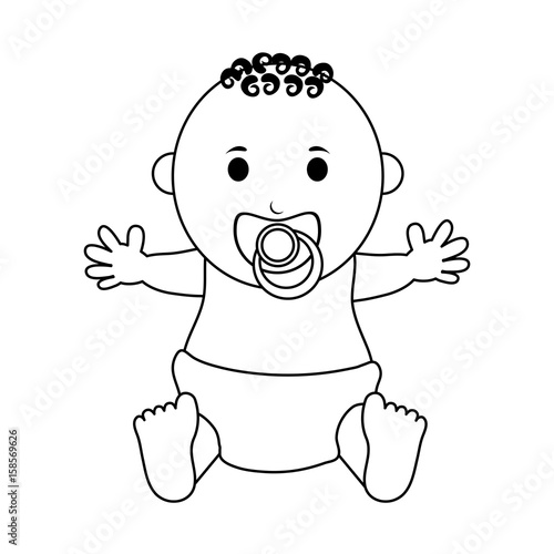 male baby with pacifier  icon image vector illustration design  black line