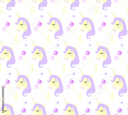 Magic Unicorn seamless pattern. Modern fairytale endless textures  magical repeating backgrounds. Cute baby backdrops. Vector illustration