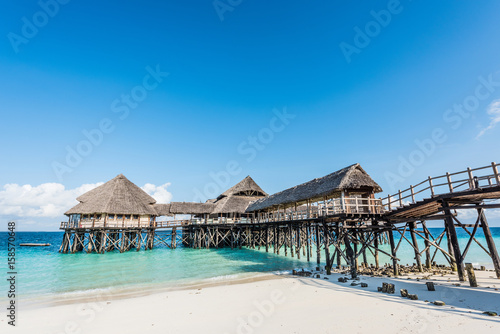 colorful landscape with african hotel in sea on the pier, Zanzibar © Ievgen Skrypko
