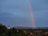 Rainbow over the Devin, borough of Bratislava, capital of Slovakia. June, 2017.