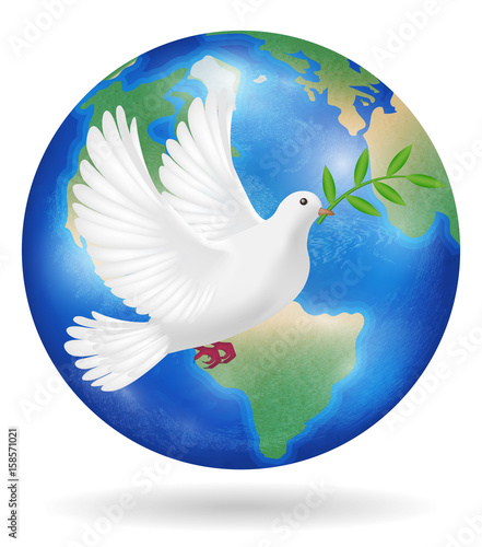 white pigeon flying over earth planet vector