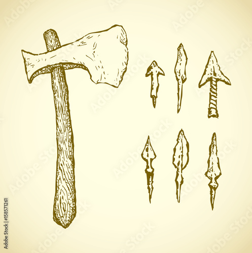Arrowheads. Vector in engraving style