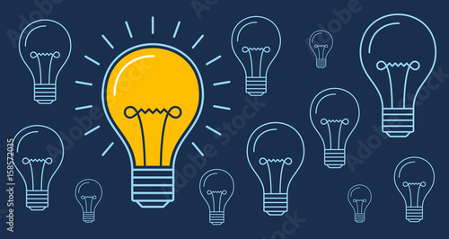 One lit bulb among unlit bulbs , New idea business illustration vector