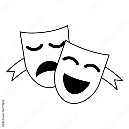 theater masks concept icon image vector illustration design  black line