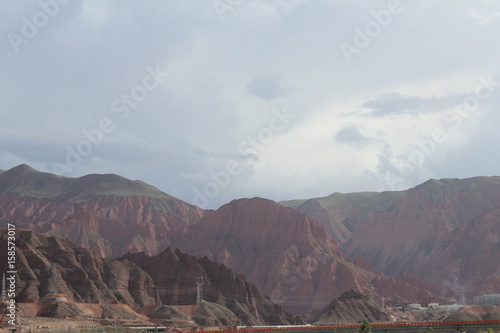 Brown Mountains against a Blue Sky in Xunhua County  Qinghai Province China Amdo Tibet Asia
