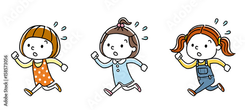 走って通学する女の子たち：セット