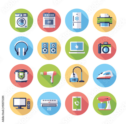 Home appliances - modern vector flat design icons set.