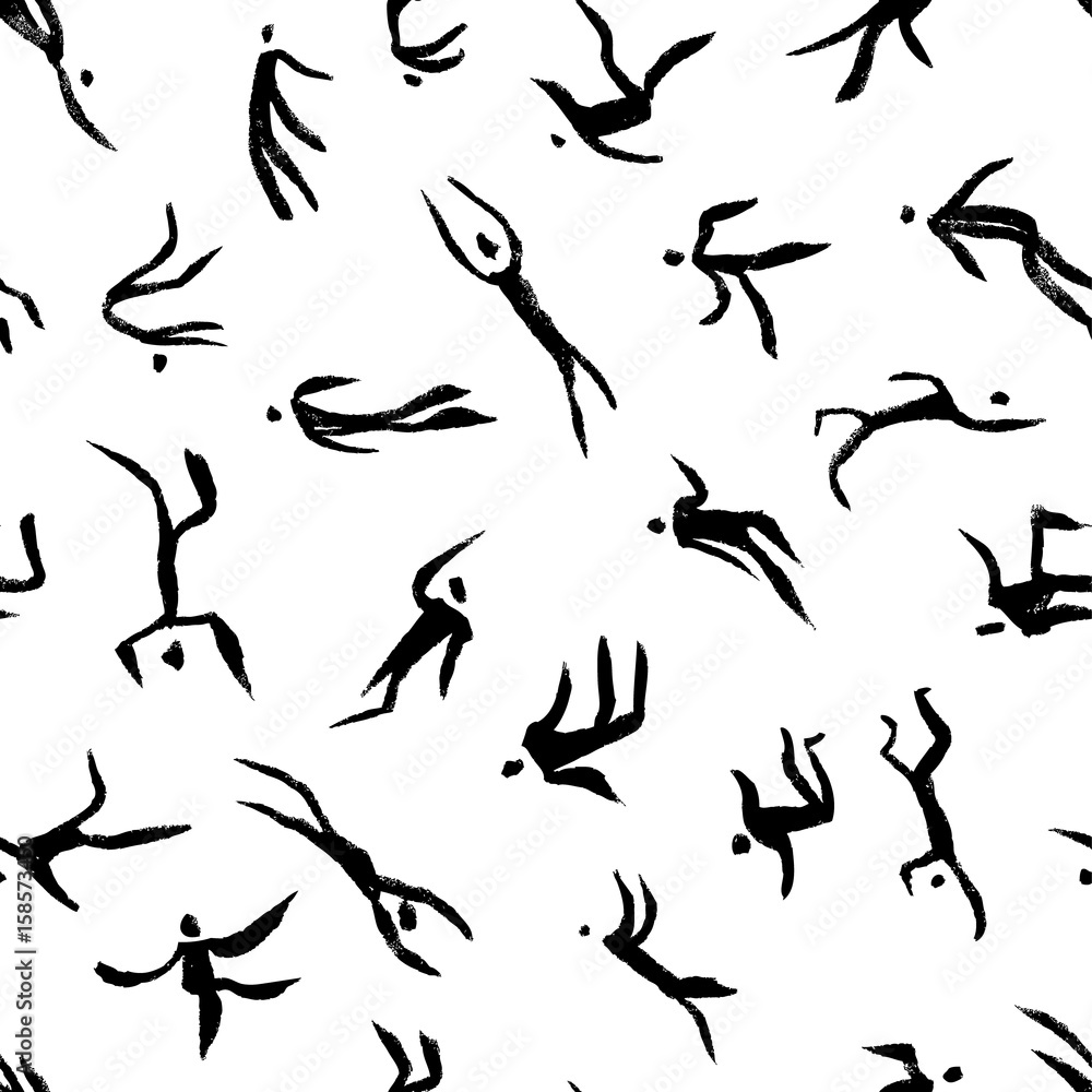 Dancing people seamless pattern. Silhouettes symbols of dancing movements. Dancing people seamless pattern. Silhouettes symbols of dancing movements.