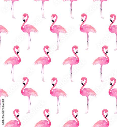 Watercolor seamless pattern with exotic flamingo. Summer decoration print for wrapping, wallpaper, fabric, birthday, celebration