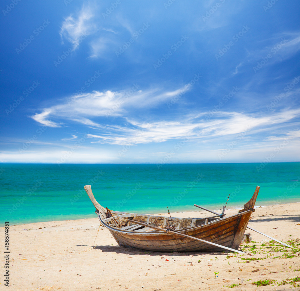 beach and fishing boat, koh Lanta, Thailand