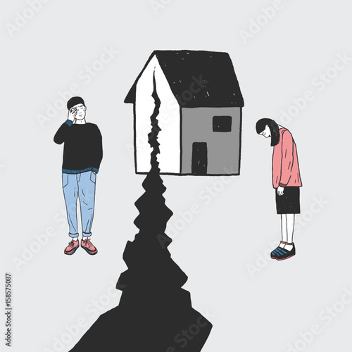 Concept of divorce, crack in relationships, family split