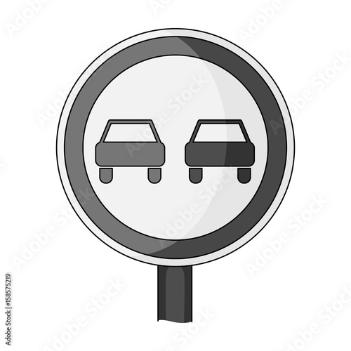 Road sign overtaking is prohibited .Car single icon in monochrome style vector symbol stock illustration web.