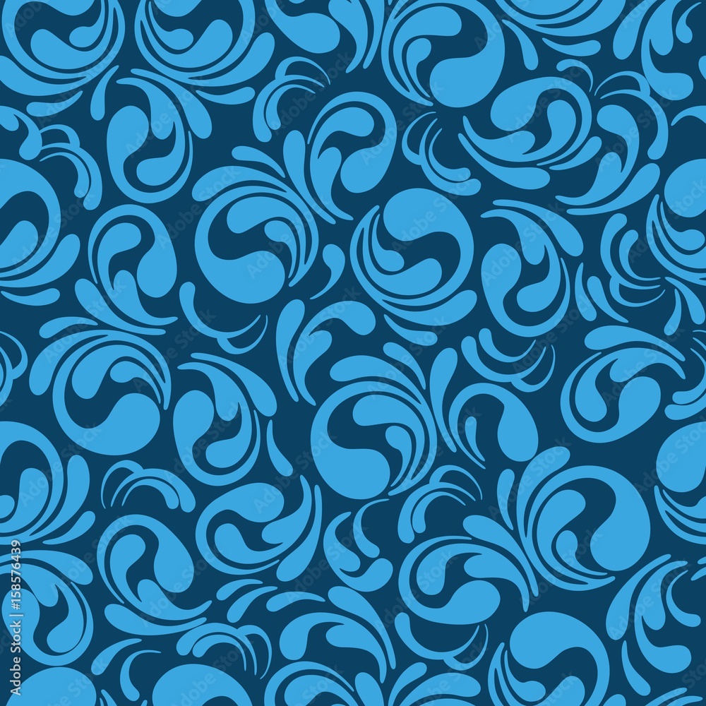 Excellent seamless floral background of blue color. Vector illustration.