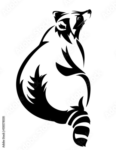 sitting raccoon black and white vector design