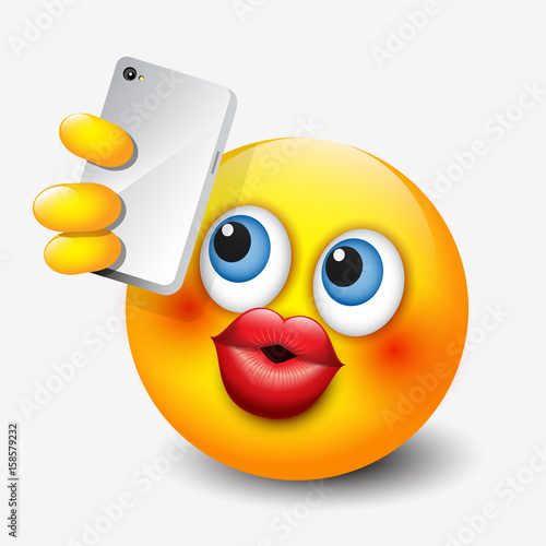Cute emoticon taking selfie with his smartphone, emoji