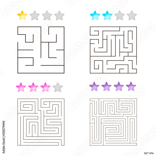 vector illustration of set of 4 square mazes for kids