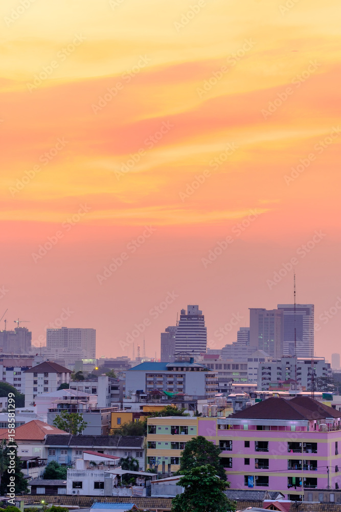 Cityscape Bangkok skyline in sunset