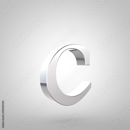 Silver letter C lowercase isolated on white background