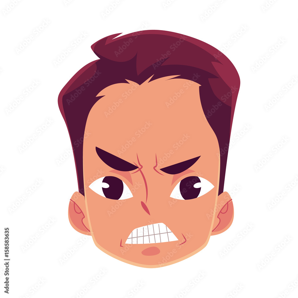 angry face cartoon boy