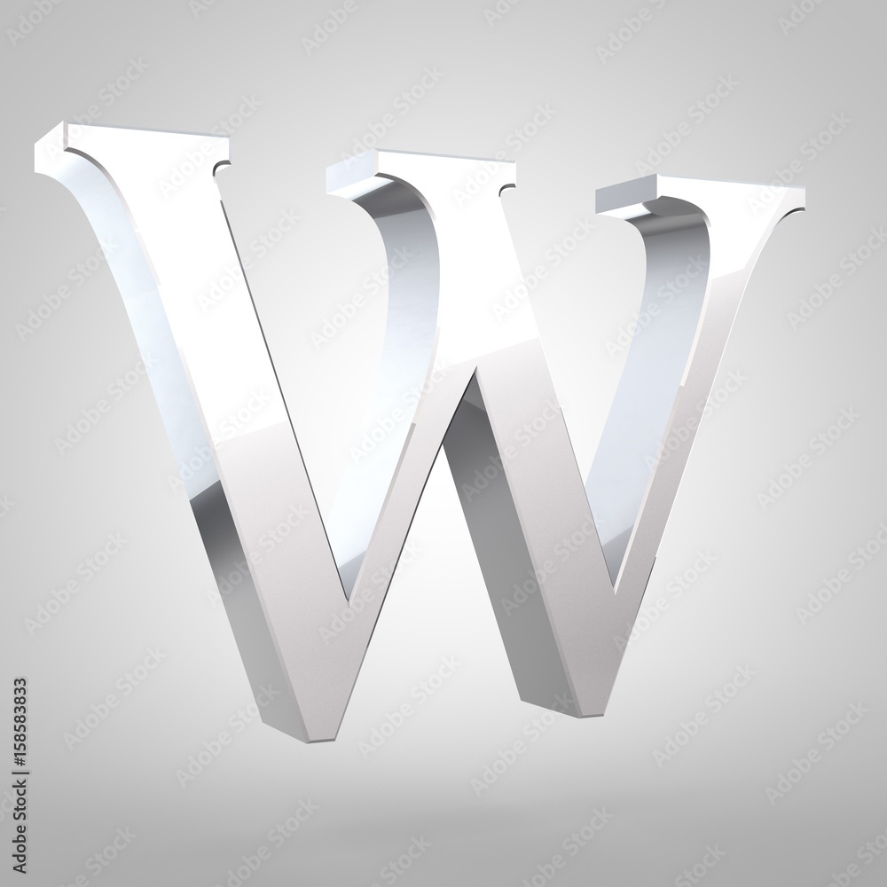 Silver letter W uppercase isolated on white background