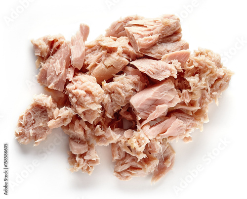 Bilde på lerret Heap of canned tuna isolated on white, from above