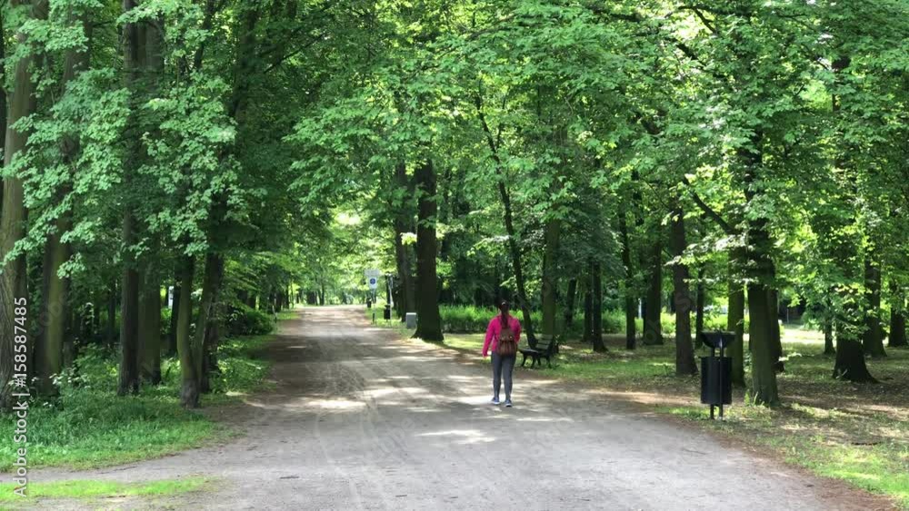 Sized woman walking in spring park Sized woman walking in spring park