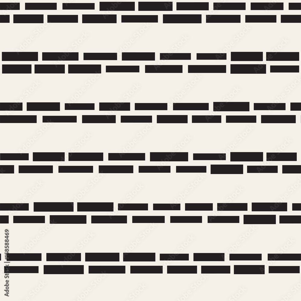 Black and White Irregular Dashed Lines Pattern. Modern Abstract Vector Seamless Background. Stylish Chaotic Stripes Mosaic