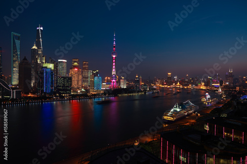 Aerial photography at Shanghai Skyline of night scene