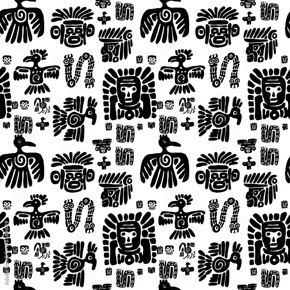 Seamless maya pattern. Black and white ethnic elements. Seamless maya pattern. Black and white ethnic elements.