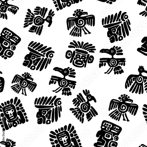 Seamless maya pattern. Black and white ethnic elements.