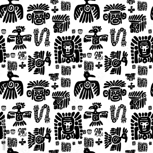 Seamless maya pattern. Black and white ethnic elements.