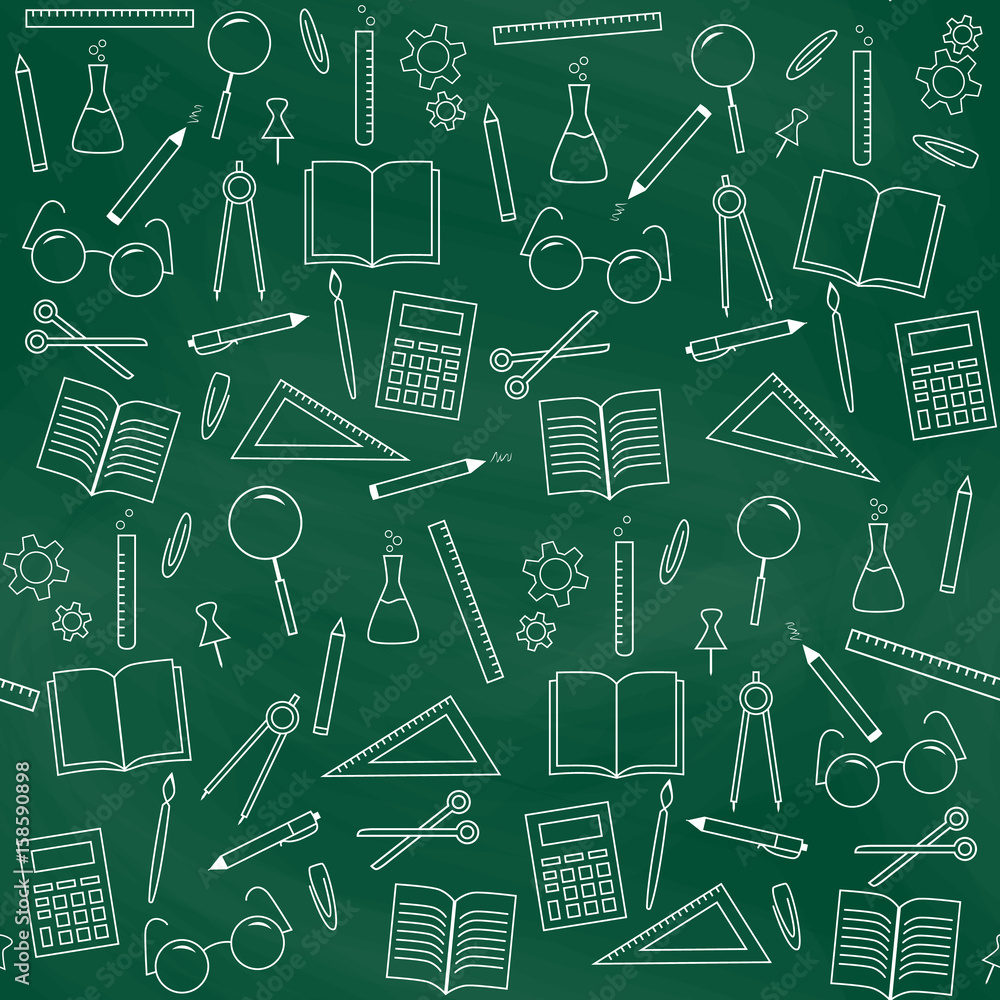 Seamless school background. Green chalkboard. School supplies. Back to  school. Education and school concept. Vector illustration Stock Vector |  Adobe Stock