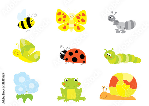Obraz na płótnie Cartoon insects, bugs and small animals set/ vector illustration for children w salonie