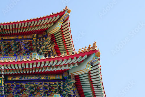 Typical chinese style roof top with chinese ornament detail in the temple