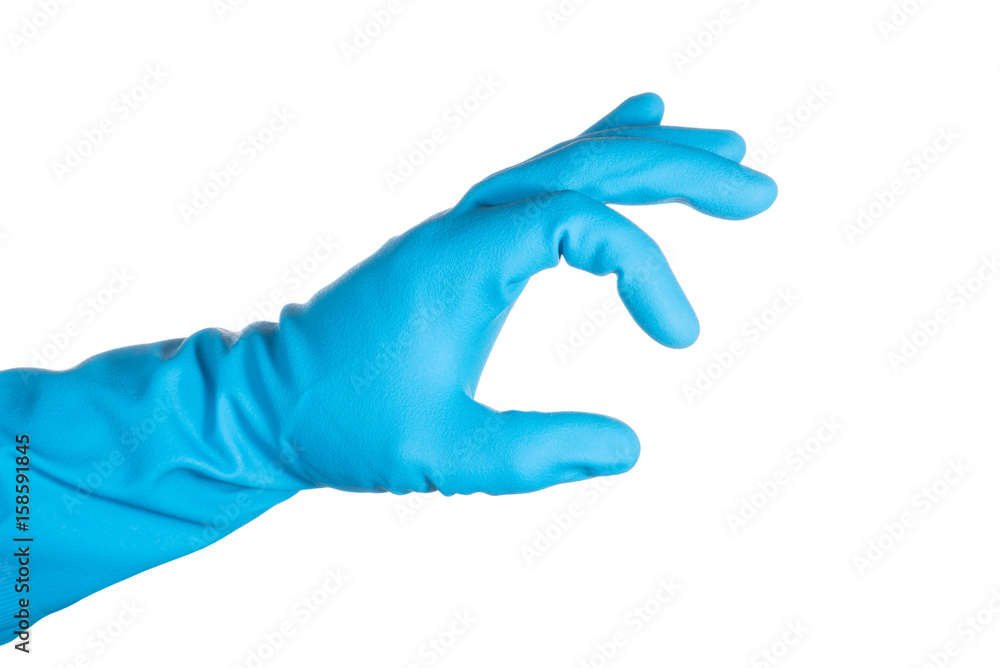 scientist hand in blue glove isolated on white background scientist hand in blue glove isolated on white background