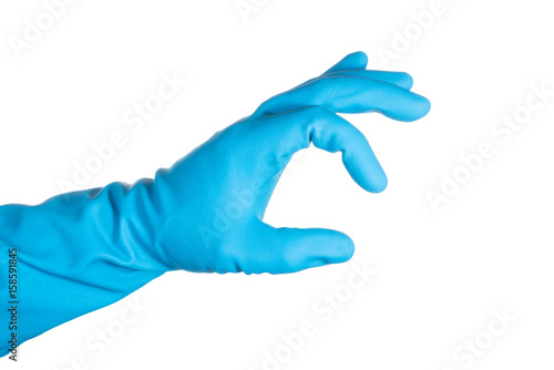 scientist hand in blue glove isolated on white background