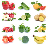 Obst und Gemüse Früchte Apfel Tomaten Bananen Farben frische Collage Freisteller freigestellt isoliert