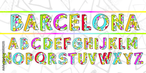 The alphabet in style of the Spanish artist of Antoni Gaudi, vector Eps10 image. Barcelona summer font.