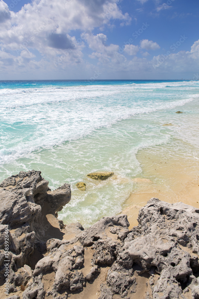 View to the sea on the beaches of the Caribbean ocean. Sunny summer day. Nobody on the beach. Silent destination. Vacation concept image. View to the sea on the beaches of the Caribbean ocean. Sunny summer day. Nobody on the beach. Silent destination. Vacation concept image.
