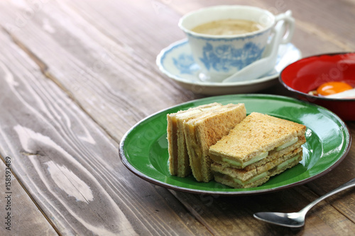 kaya jam toast with a cup of white coffee, singaporean malaysian breakfast photo