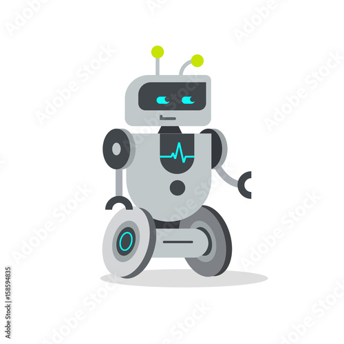 Root vector illustration flat cartoon style, friendly robotic droid character isolated on white background