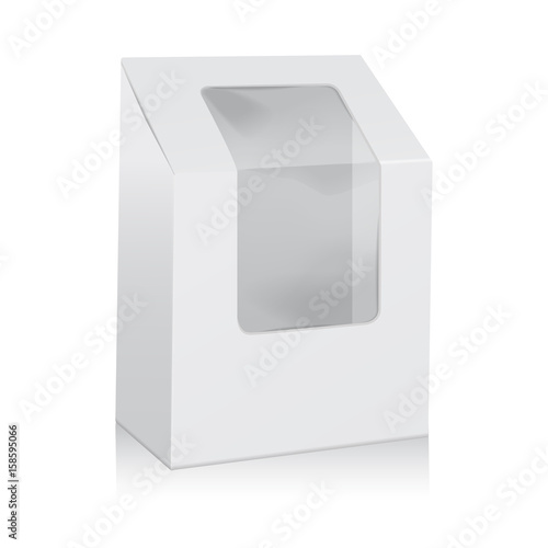 Vector White Blank Cardboard Triangle Box. Take Away Boxes Packaging Mock up For Sandwich, Food, Present, Other Products with Plastic Window