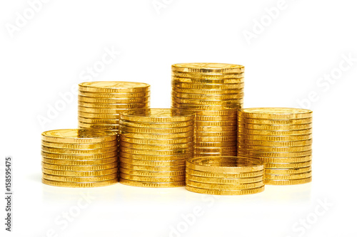 Stack of gold coins isolated on white