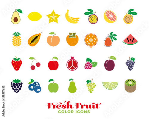 Fresh fruit color icon collection
