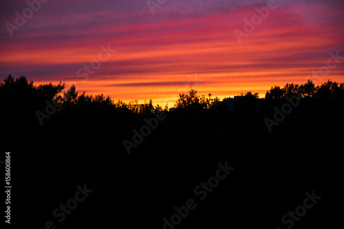 Bright sunset over the city of Khabarovsk