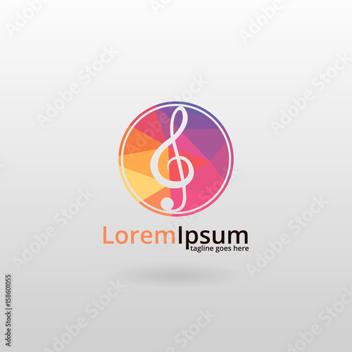 Treble clef logo. Polygonal treble clef logotype