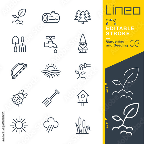 Lineo Editable Stroke - Gardening and Seeding line icons
Vector Icons - Adjust stroke weight - Expand to any size - Change to any colour