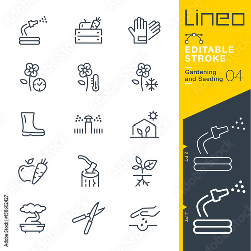 Lineo Editable Stroke - Gardening and Seeding line icons
Vector Icons - Adjust stroke weight - Expand to any size - Change to any colour