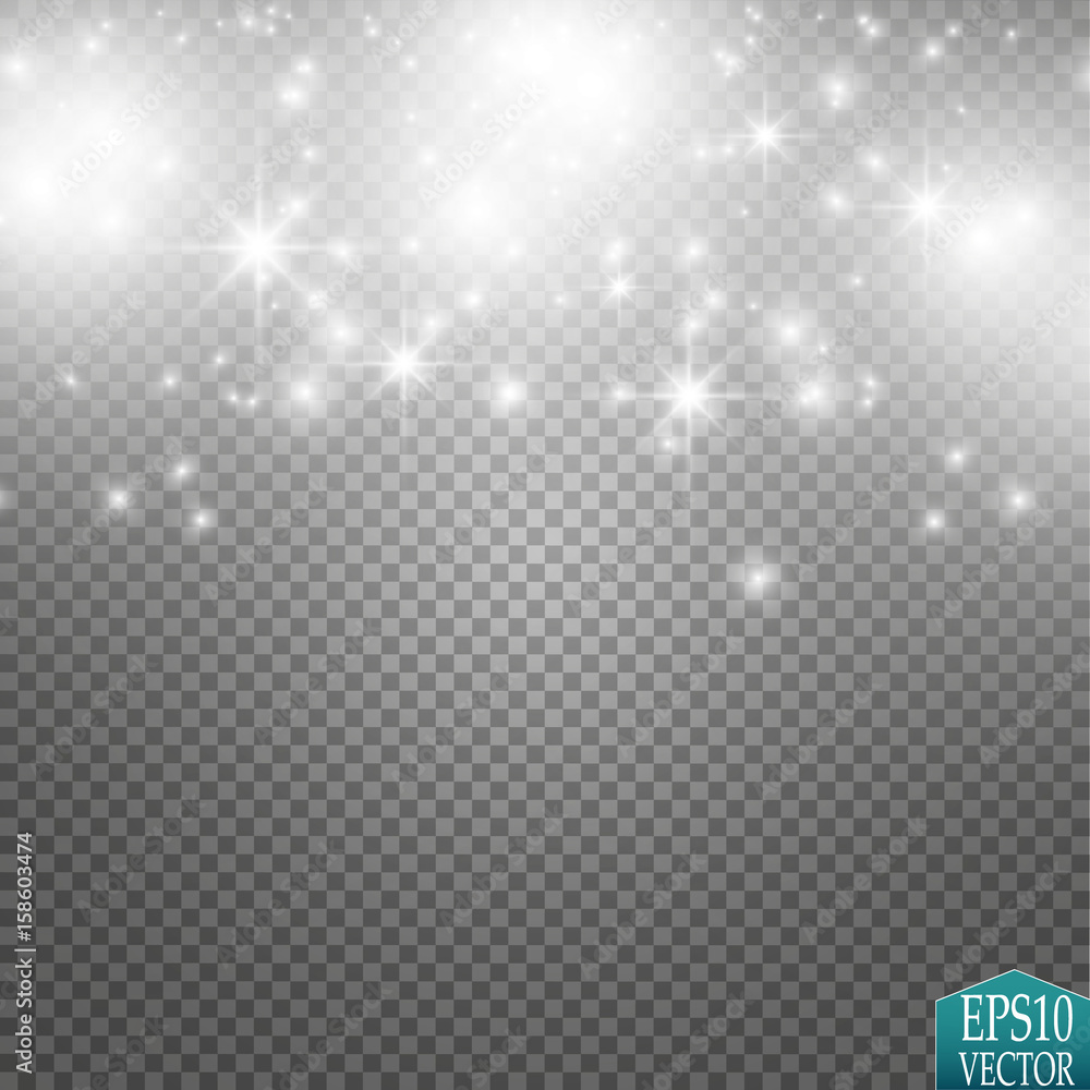 Lights on transparent background. Magic concept. Vector white glitter wave abstract illustration. White star dust trail sparkling particles isolated on transparent background. Magic concept Lights on transparent background. Magic concept. Vector white glitter wave abstract illustration. White star dust trail sparkling particles isolated on transparent background. Magic concept